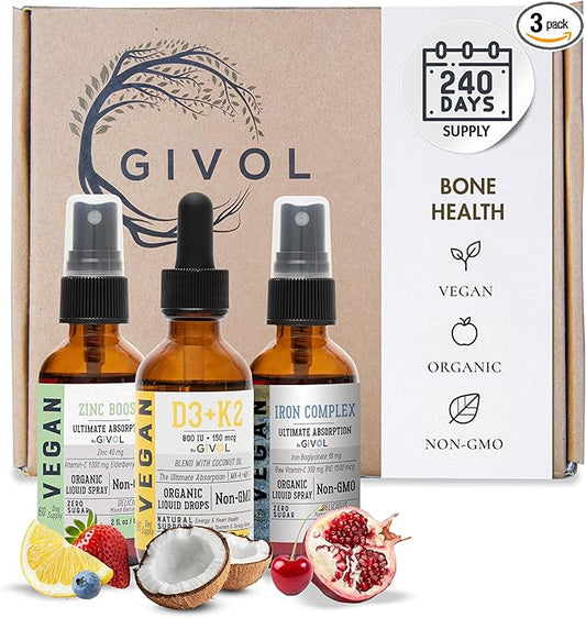 Bone Support Bundle Liquid Spray - Iron Bisglycinate Complex, Zinc Picolinate, Vitamin D3 & K2 - Complete Multivitamin - Plant- Based, Non-GMO, Gluten Free, Sugar Free 2 Fl Oz (360 Days Supply)