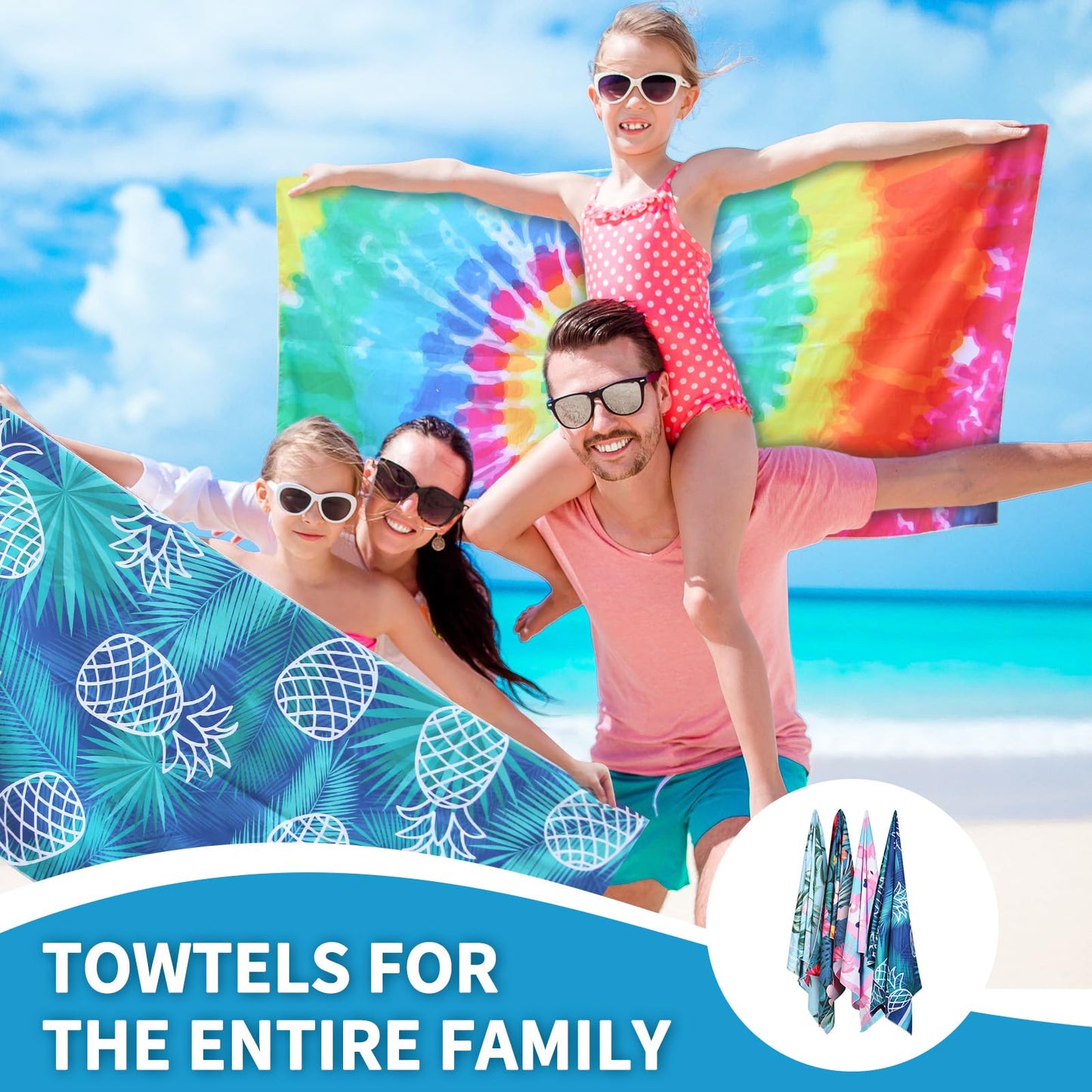 4 Pack Microfiber Oversized Lightweight Beach Towel for Adults Women Men, Reversible 71" x 32" XL Extra Large Thin Quick Dry Sand Free Pool Towels for Travel Sport Swimming Camping Picnic Yoga Gym