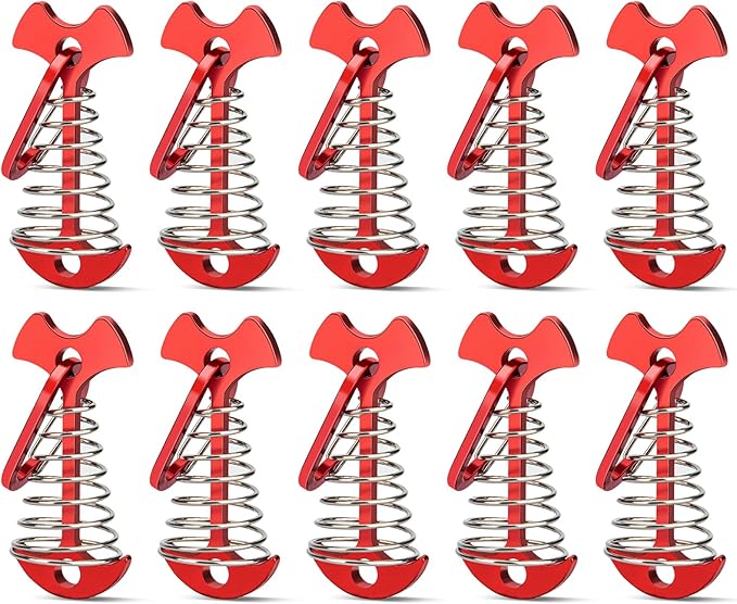 10pcs Deck Peg Deck Anchors with Carabiners, Aluminium Deck Tie Down Tent Stakes,Rope Tightener with Spring Buckle Fishbone Deck Anchor Pegs with Spring Buckle for Outdoor Camping Hiking