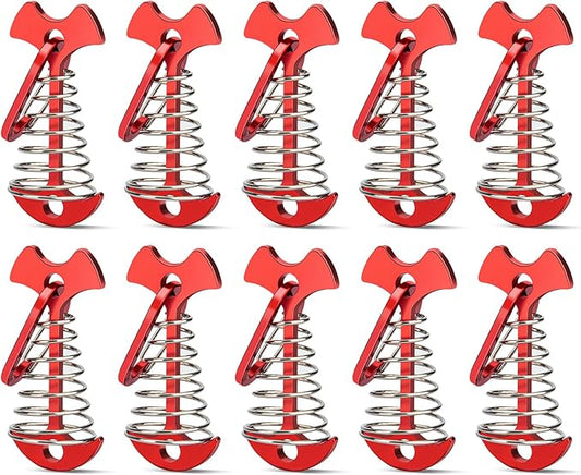 10pcs Deck Peg Deck Anchors with Carabiners, Aluminium Deck Tie Down Tent Stakes,Rope Tightener with Spring Buckle Fishbone Deck Anchor Pegs with Spring Buckle for Outdoor Camping Hiking