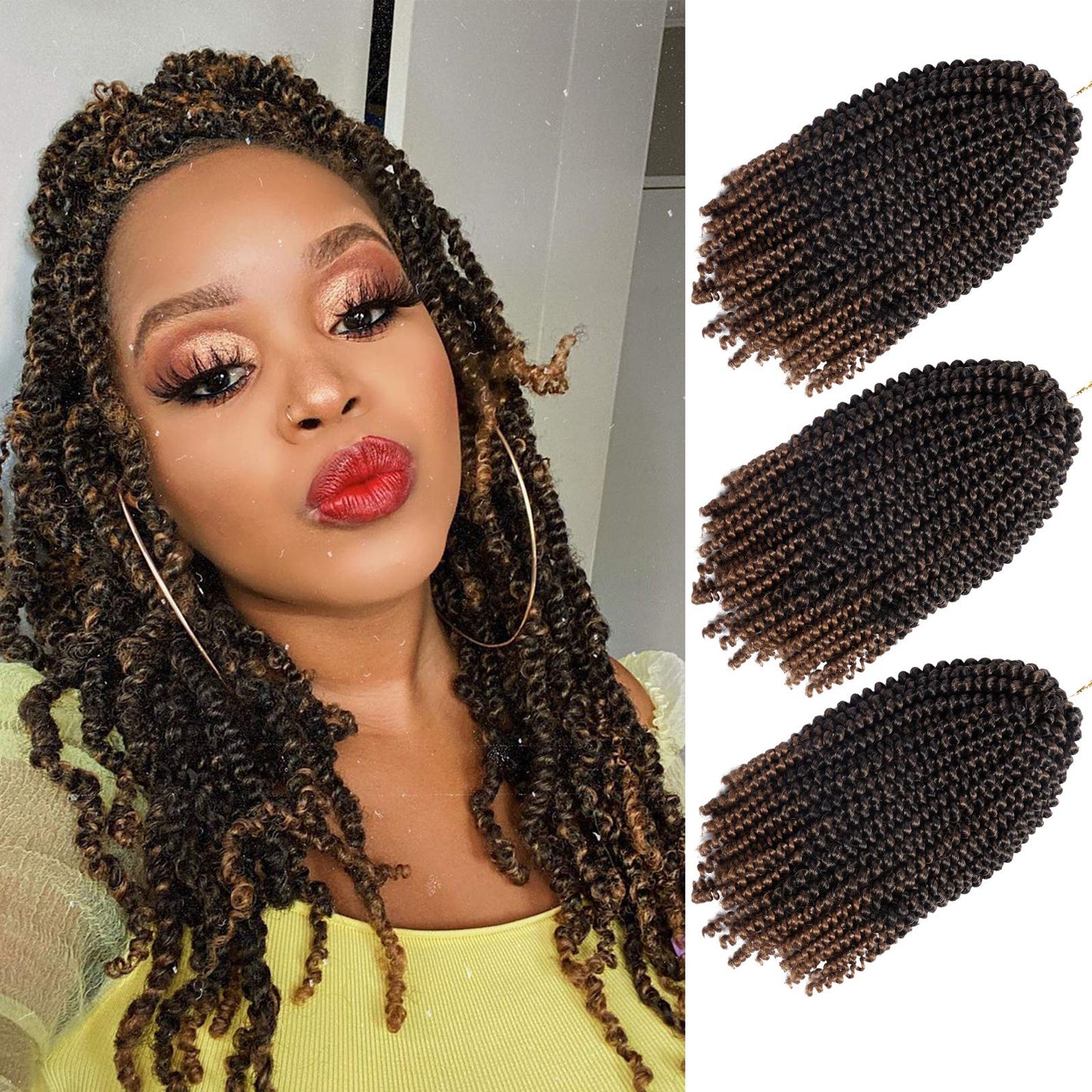 10 Inch Spring Twist Crochet Braids Hair for Butterfly Locs Bomb Twist Crochet Hair Beyond Beauty Ombre Colors Synthetic Fluffy Hair Extension 3 Packs 30 Strands 135g/Pack(10 Inch, T1B 30)