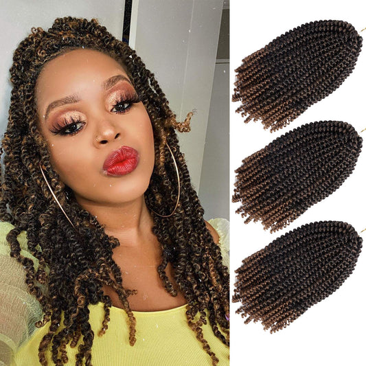 10 Inch Spring Twist Crochet Braids Hair for Butterfly Locs Bomb Twist Crochet Hair Beyond Beauty Ombre Colors Synthetic Fluffy Hair Extension 3 Packs 30 Strands 135g/Pack(10 Inch, T1B 30)