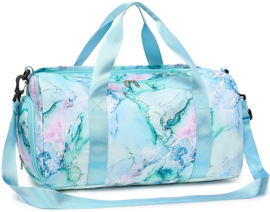 Gym Bag Sports Duffle Bag with Wet Pocket Weekender Overnight Bag with Waterproof Shoe Pouch and Air Hole for Girls Kids Women Travel Foldable Bag