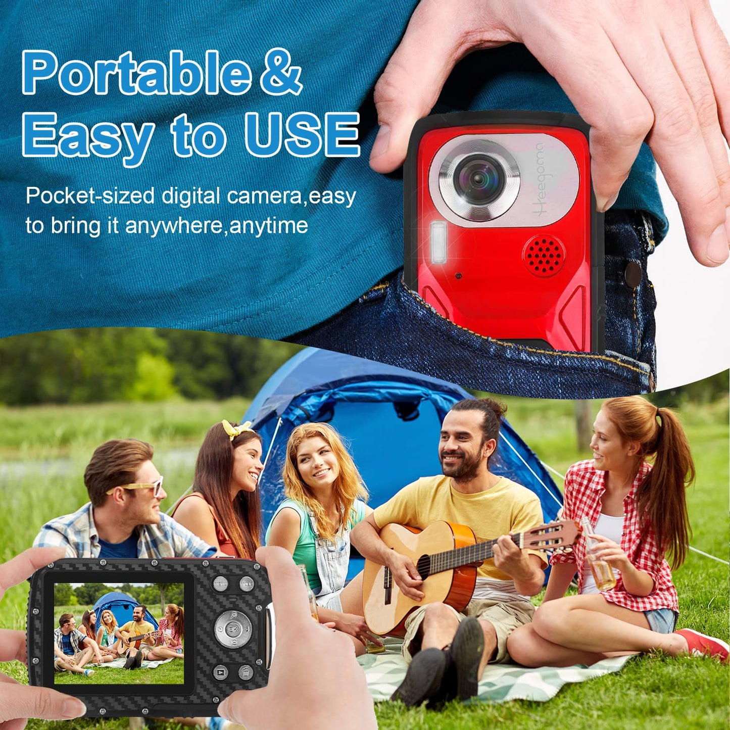 Waterproof Digital Camera with 32GB Card HD 1080P 36MP Underwater Digital Camera for Kids Teens Students Boys Girls(Red)
