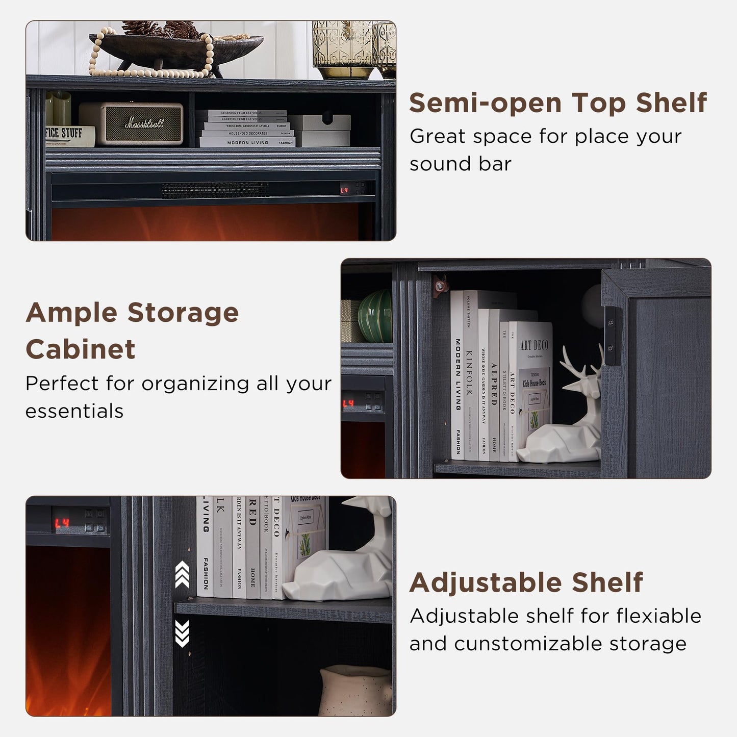 ACCOHOHO Fireplace TV Stand for 80 Inch TV, 35.7" Tall Farmhouse Entertainment Center W/36'' Electric Fireplace, Media Console with Large Storage Cabinets and Drawers for Living Room, Black