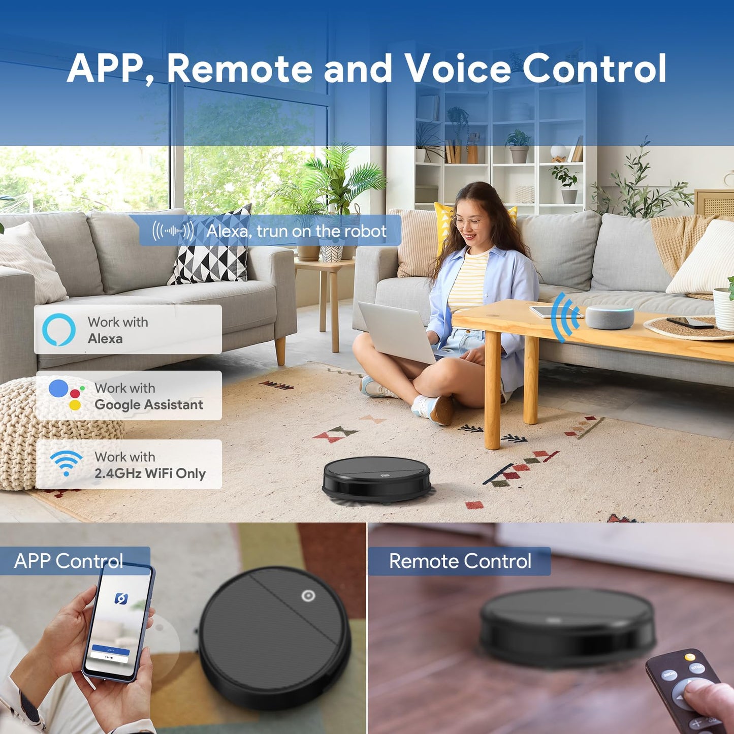 Robot Vacuum and Mop: 2-In-1 Robotic Vacuum Gyroscope Navigation Z-Zag Cleaning & Alexa/APP Control& Tangle-Free& Schedule Cleaning, Self-Charging Robot Vacuum Cleaner for Hard Floor,Carpet, Pet Hair
