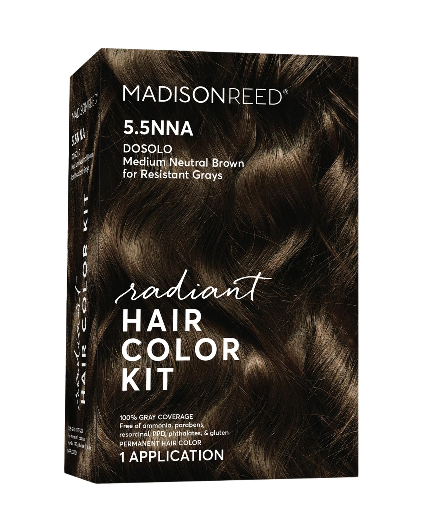 Madison Reed Radiant Hair Color Kit, Medium Neutral Brown for 100% Gray Coverage of Resistant Gray Hair, Ammonia-Free, 5.5NNA Dosolo Brown, Permanent Hair Dye, Pack of 1