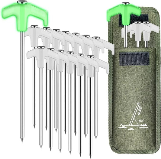14 Pack Tent Stakes Heavy Duty, 7.8 Inch Glow-in-The-Dark Tent Pegs for Garden, Camping, Outdoor Hiking, Fishing and Camping