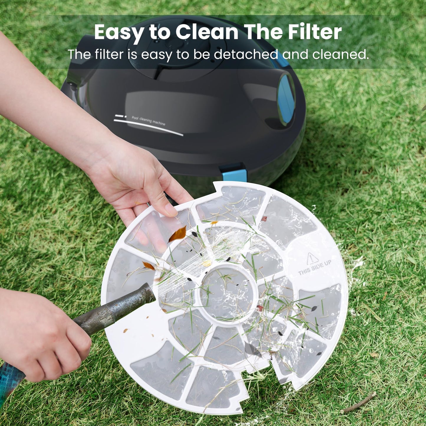 OUCAXIA Y10 Cordless Robotic Pool Cleaner Automatic Vacuum - 90 Mins Runtime, Powerful Suction, Self-Parking, Lightweight for Above/Inground Pools Up to 65ft/1100 Sq.Ft