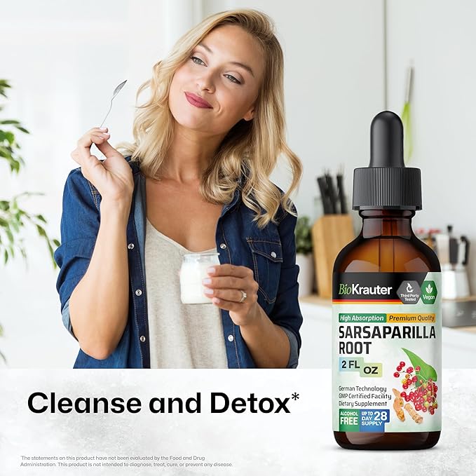 BIO KRAUTER Sarsaparilla Root Tincture - Herbal Liquid Extract Supplement for Liver Support - Alcohol & Sugar Free Vegan Drops 2 Fl.Oz.