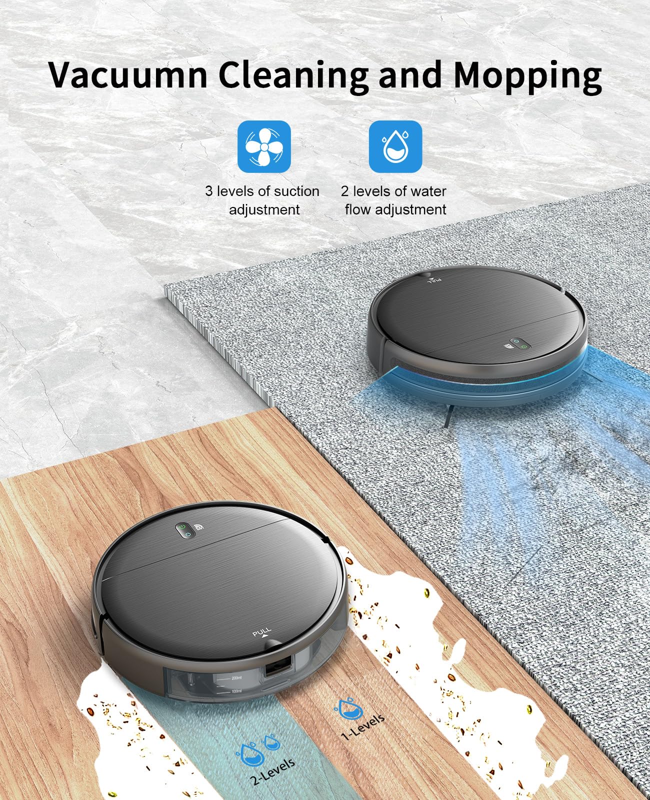 Robot Vacuum and Mop Combo, 2 in 1 Mopping Robot Vacuum Cleaner with Schedule, Wi-Fi/Voice/App, Strong Suction, Easy of Use, Self-Charging Robotic Vacuum, Slim, Ideal for Hard Floor, Pet Hair, Carpet