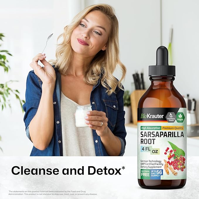 BIO KRAUTER Sarsaparilla Root Tincture - Herbal Liquid Extract Supplement for Liver Support - Alcohol & Sugar Free Sarsaparilla Extract - Vegan Drops 4 Fl.Oz.