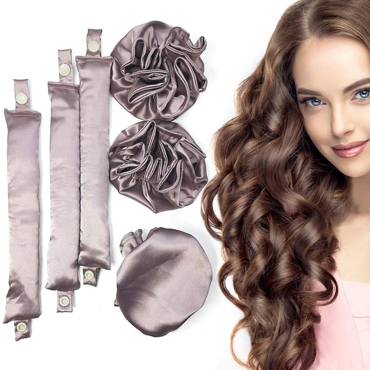 BLINKEEN Satin Heatless Hair Curler 3Sets/6PCS, Soft Heatless Curling Rod Headband for All Hair Types (D-3Sets-Light Purple)