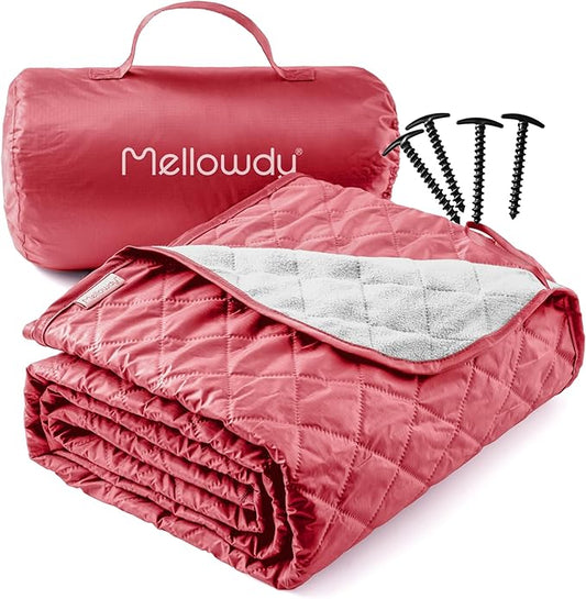 Mellowdy Easy-Carry Outdoor Blanket - Waterproof, Windproof, Warm, Utility Blanket for Camping, Picnic, Stadium, Beach, Gameday, Travel, Foldable with Carrying Bag (Life Red,55x80 inch)