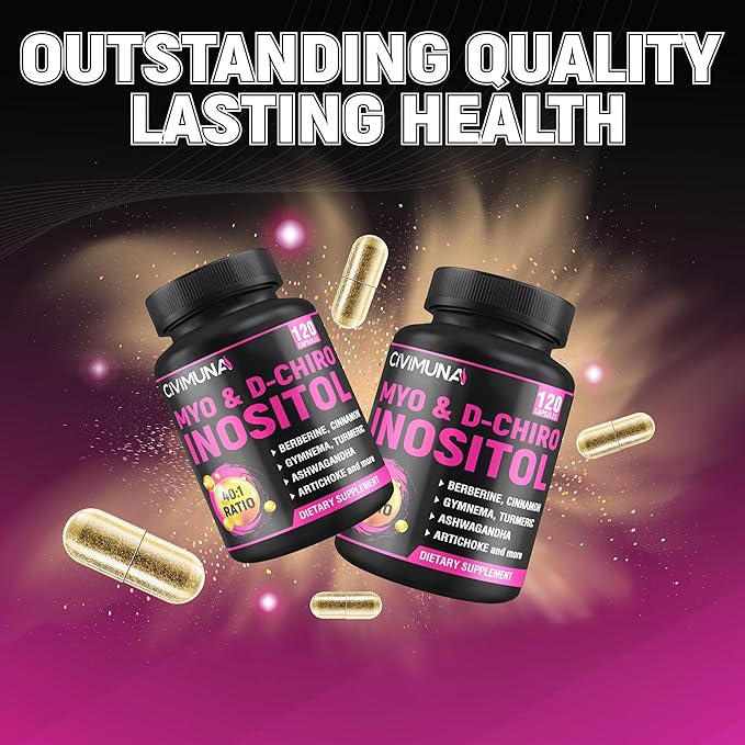 Inositol Supplement - Myo-Inositol and D-Chiro Inositol Plus Ashwagandha, Berberine, Cinnamon and 5 Mores - 120 Capsules