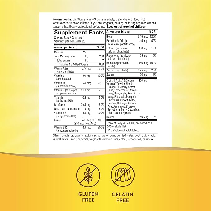 Nature’s Way Alive! Premium Women’s Gummy Multivitamin, Supports Energy Metabolism, Muscle Function*, B-Vitamins, Grape, Cherry, & Blueberry-Acai Flavored, 75 Gummies (Packaging May Vary)