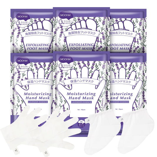 GUOYAOLIFU Hydrating Hand Foot Masks Set,Moisturizing Hand Mask for Dry Hand,Exofliating Foot Mask for Peeling Away Dead Skin Calluses,3 Pack Glove Mask&3 Pack Socks Mask for Women（Lavender）