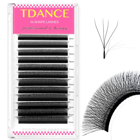 Tdance W Eyelash Extensions 4D Premade Fans W Lashes 0.07 C/D Curl Matte Black W Shaped Volume Fans (W-4D-0.07-C-8-15Mm)