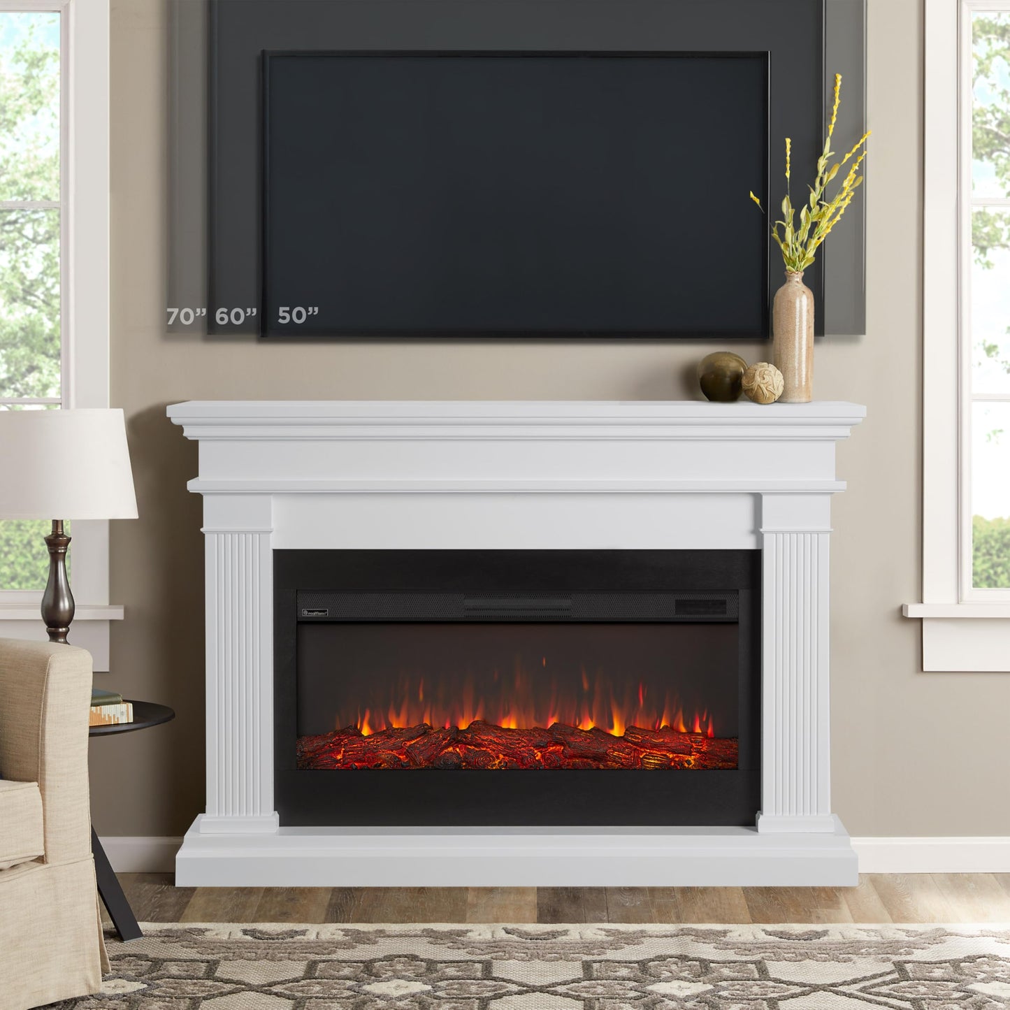 Real Flame Beau 59" Landscape Electric Fireplace with Mantel for Living Room or Bedroom, Replaceable Fireplace Insert Heater, Realistic Log and Flame Effect, Remote Control, Timer