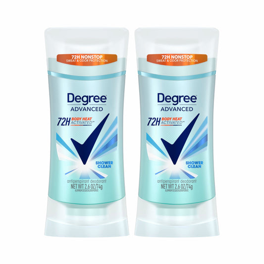 Degree Antiperspirant Deodorant Shower Clean Twin Pack 72-Hour Sweat & Odor Protection Antiperspirant for Women with Body Heat Activated Technology 2.6 oz