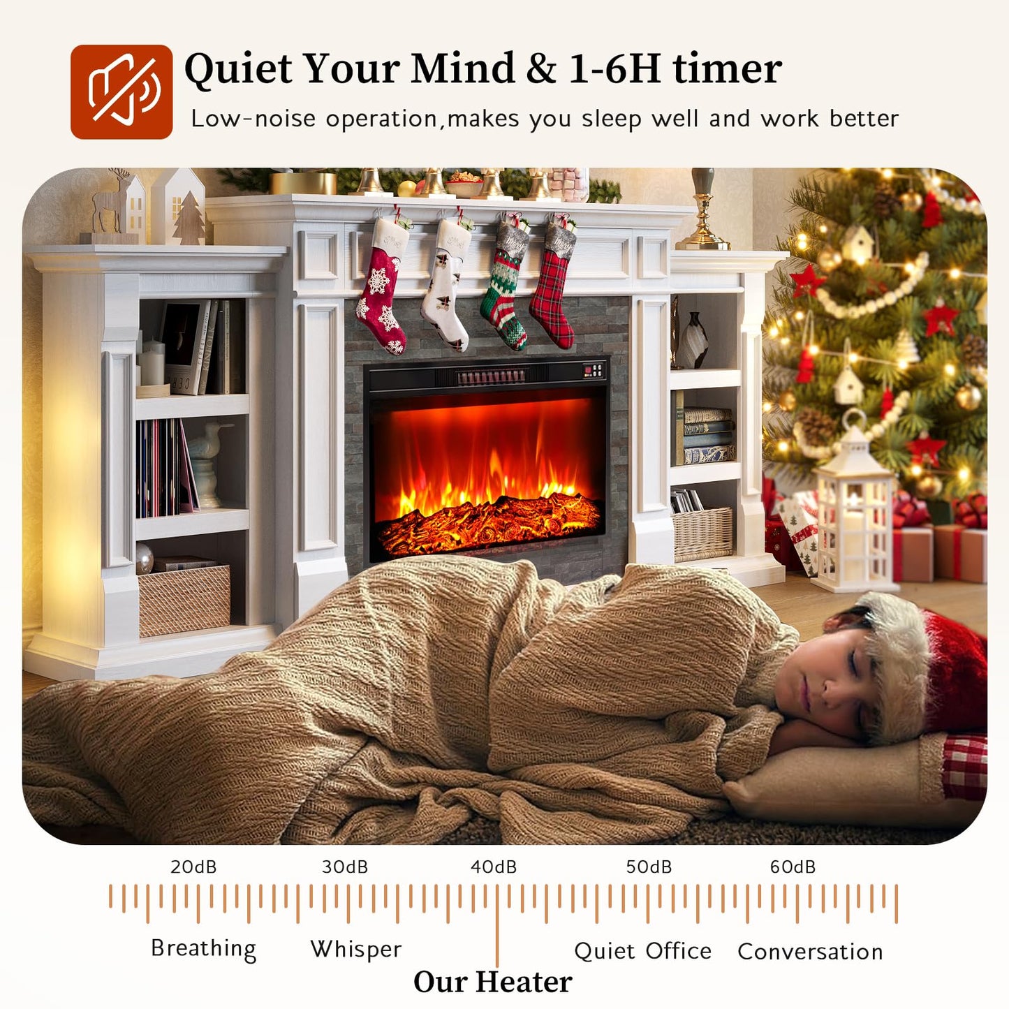 80" Electric Fireplace with Mantel, Fireplace TV Stand for TVs Up to 90 Inch, Modern Entertainment Center with Storage, Realistic Stacked Stone Surround with Remote Control for Living Room, Bedroom