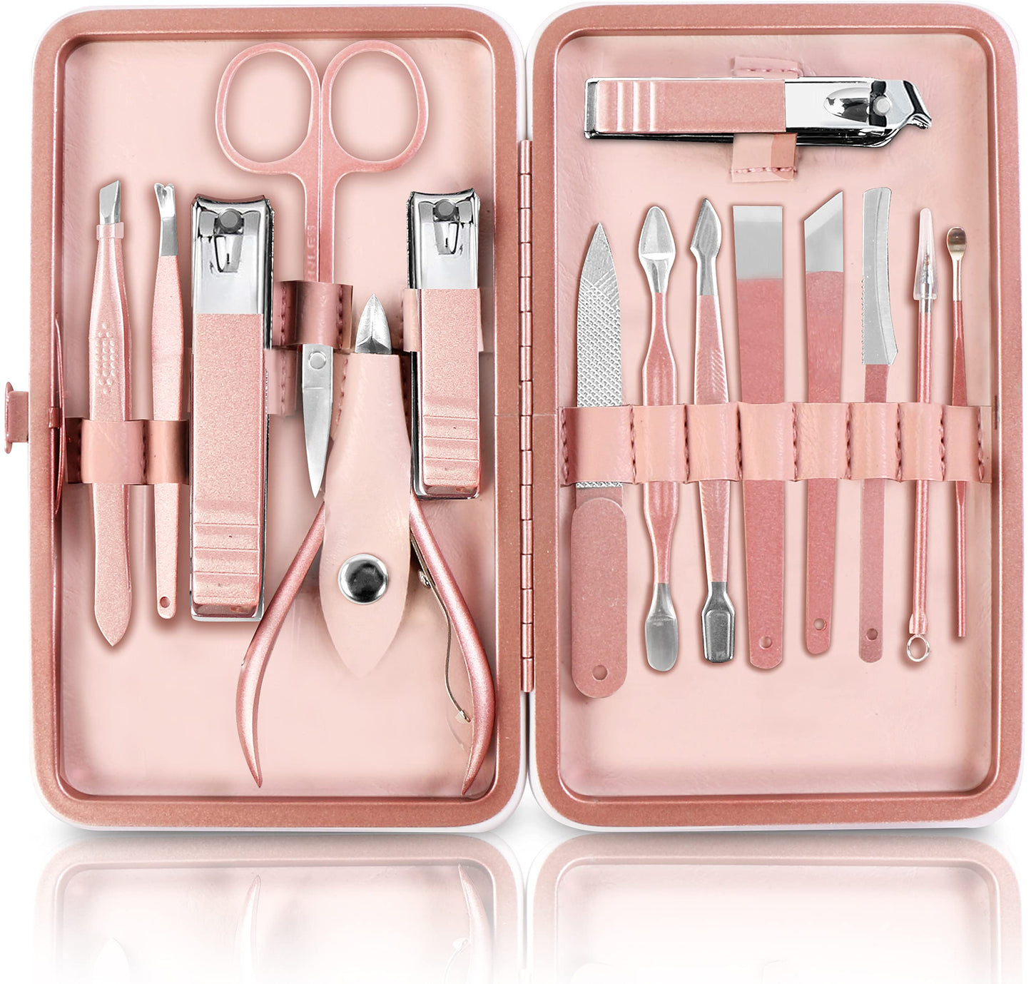 Utopia Care - Manicure Kit for Women and Men, Manicure Set with Nail Clippers or Nail Kit Includes Fingernail & Toenail Clippers,15-Pcs Pedicure Kit Stocking Stuffers with Travel Case - Pink