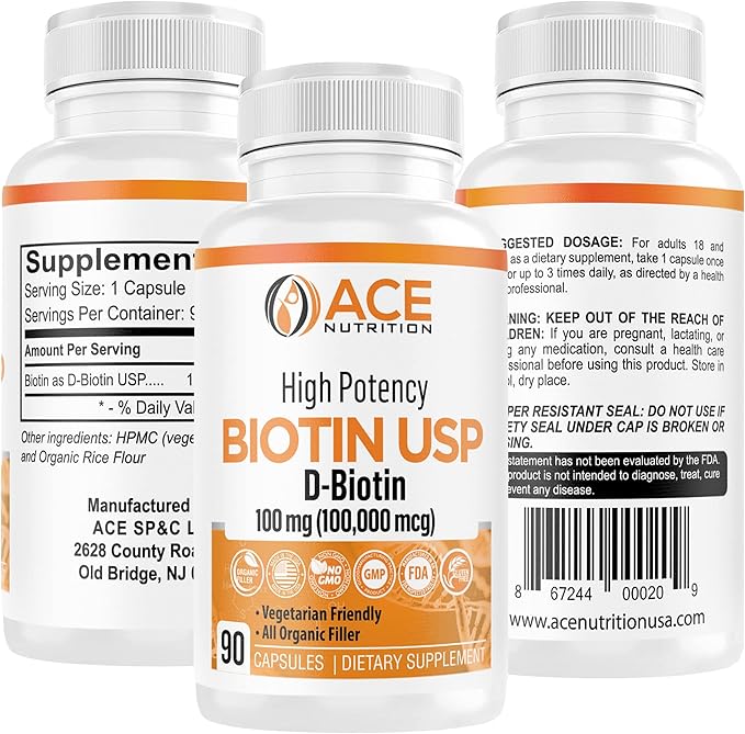 High Potency Biotin USP (D-Biotin) 100mg (100,000mcg) (3)