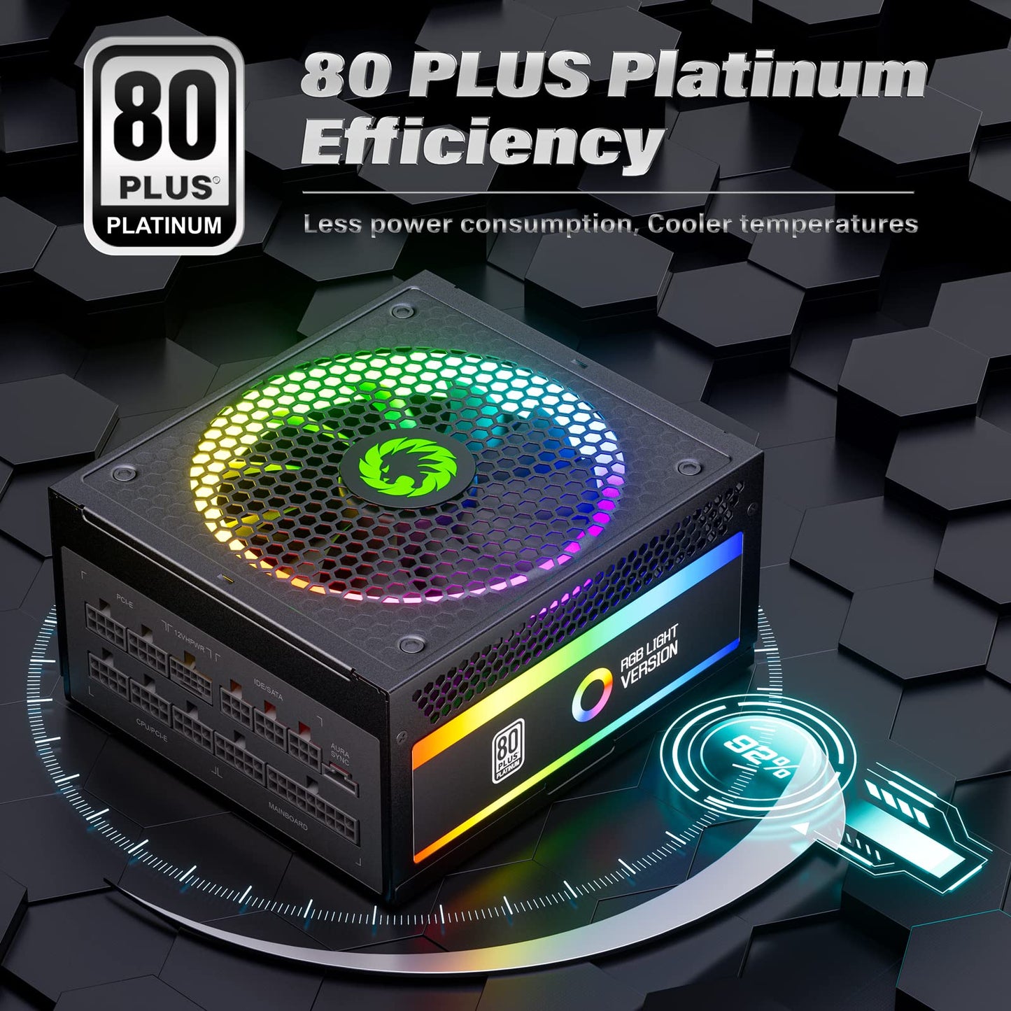 GAMEMAX 1300W Power Supply, ATX 3.0 & PCIE 5.0 Ready, 80+ Platinum Certified, Addressable RGB with 5V Motherboard Sync, 100% Japanese Capacitors, Fully Modular, RGB-1300