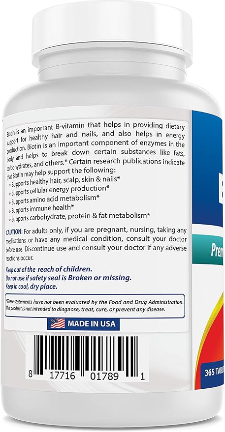 Best Naturals Biotin (Also Called Vitamin B7), 10,000 mcg 365 Tablets (365 Count (Pack of 1))