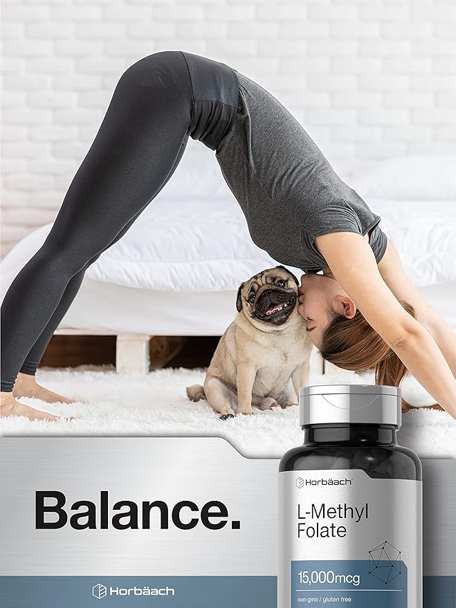 Horbäach L Methylfolate 15000 mcg | 120 Capsules | 15mg Methyl Folate | 5-MTHF | Non-GMO, Gluten Free Supplement