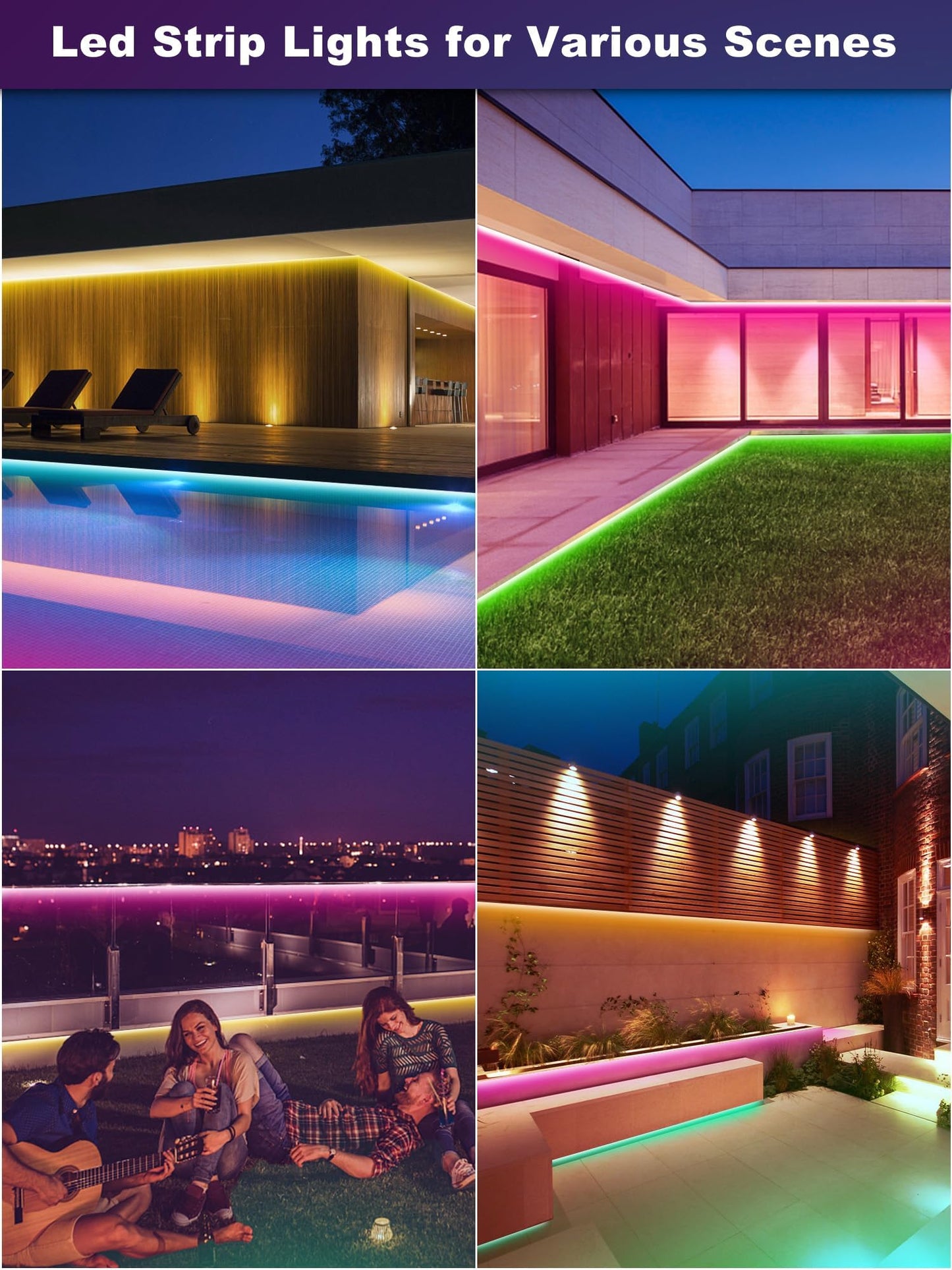 Ledagic Outdoor Led Strip Lights Waterproof 400ft, Ip68 Outside Led Light Strip Waterproof with Remote and App Control, Exterior Led Rope Lights Music Syne RGB Strip Lights for House Party Decoration