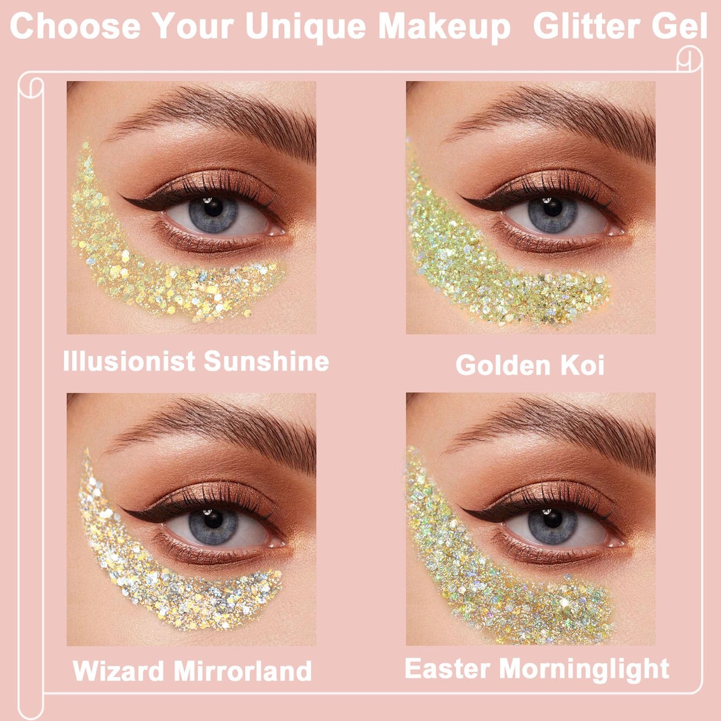 Boko 50ML Body Glitter Gel, Gold Mardi Gras Mermaid Chunky Glitter Gel for Face Hair Body Sparkle Makeup, Cosmetic Face Glitter Sequins for Mardi Gras Concert Party Event Rave Accessories