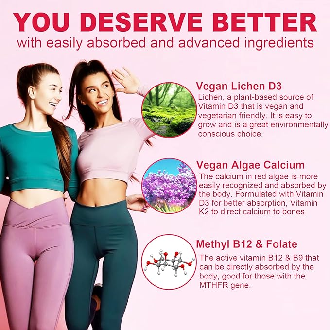 2Pack Vegan Vitamin D3 5000IUK2 Gummies+ 2Pack Methylated Multivitamin for Women Gummies