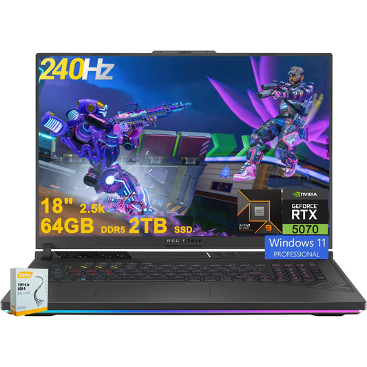ASUS ROG Strix G18 G814 Gaming Laptop | 18" 2.5k (2560x1600) 240Hz (100% DCI-P3) | AMD 16-core Ryzen 9 9955HX (>i9-14900HX) | 64GB DDR5 2TB SSD | GeForce RTX 5070 | RGB Backlit Win11 w/DLCA Accessory