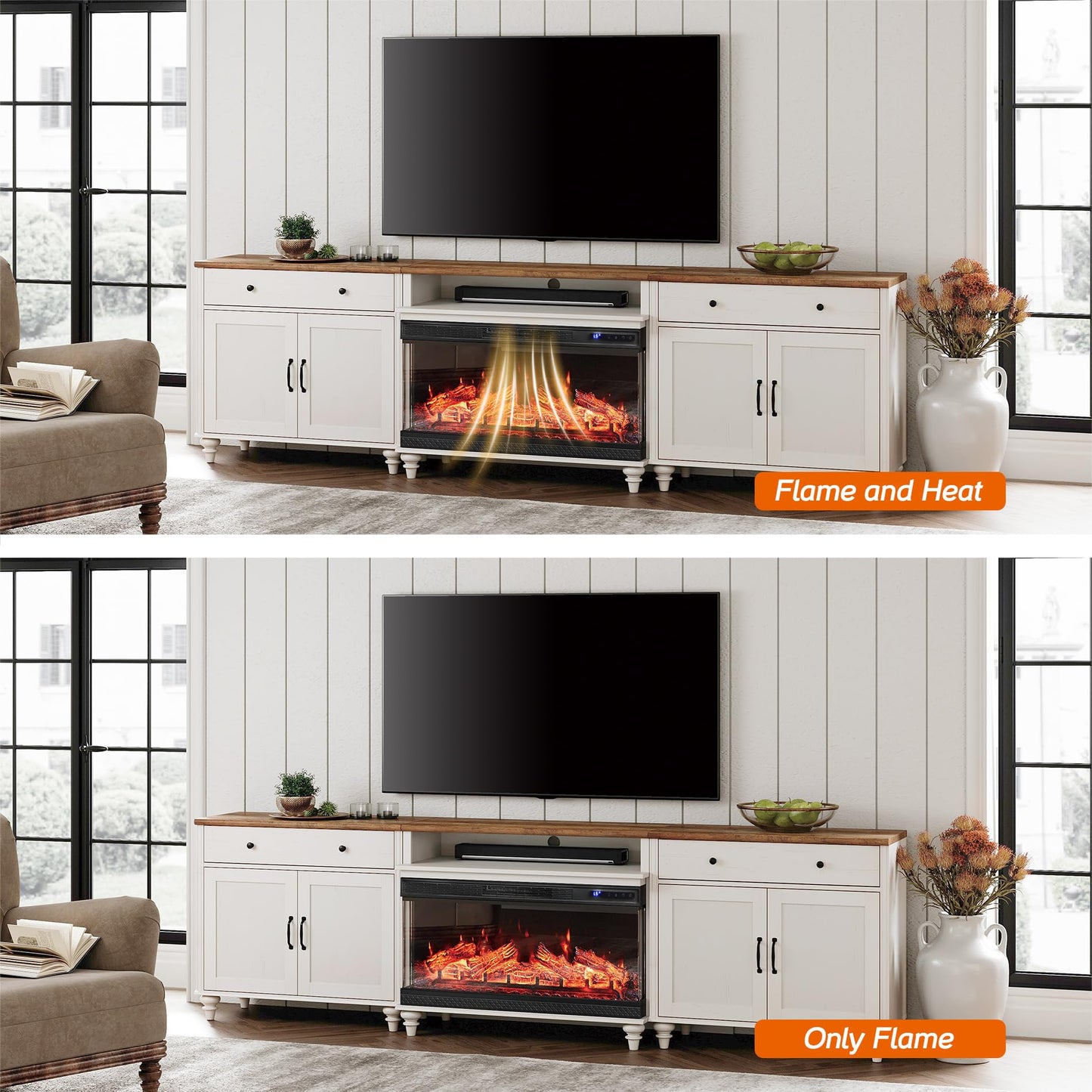WAMPAT 36 inch 3-Sided Glass Electric Fireplace Insert, Freestanding Fireplace with Remote Control,12-Color Flame, 5 Adjustable Brightness,8 Hour Timer,1400W Fireplace Heater