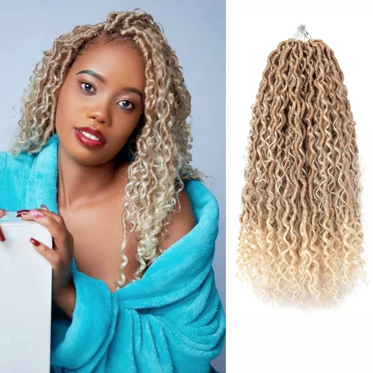 Blonde Boho Goddess Locs Crochet Hair 14 Inch, 5 Packs T27/613 Curly Faux Locs Crochet Hair For Women Crochet Braids, Pre Looped