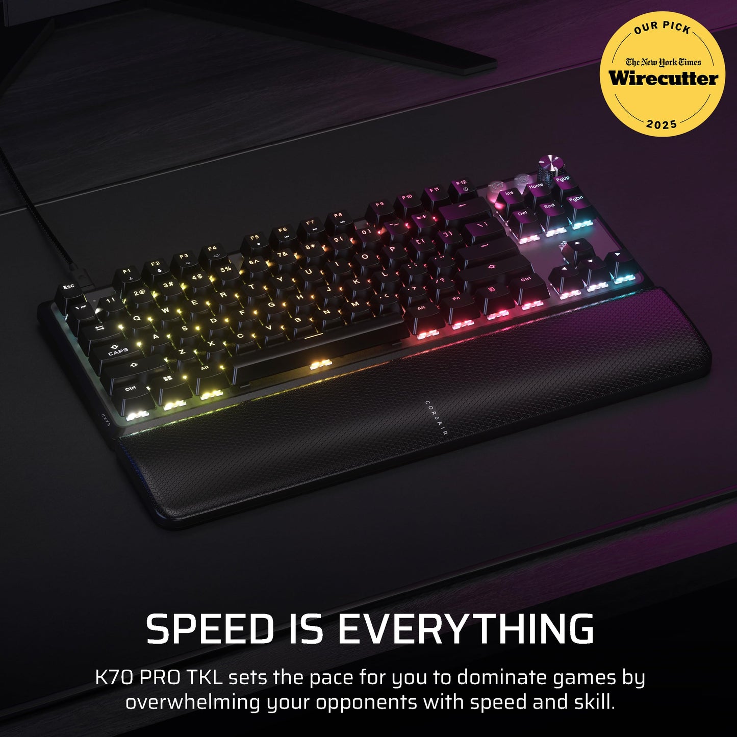 Corsair K70 PRO TKL RGB Tenkeyless Mechanical Wired Gaming Keyboard – Pre-Lubed Hall Effect MGX Hyperdrive Adjustable Switches, Simultaneous SOCD and Rapid Trigger, ABS Double-Shot, QWERTY NA – Black
