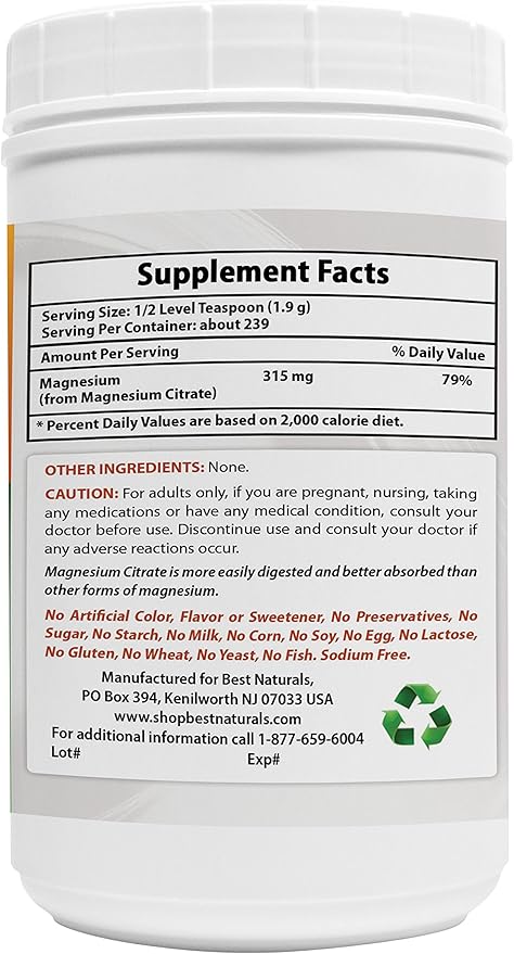 Best Naturals Magnesium Citrate Powder 1 Pound (1 LB (Pack of 1))