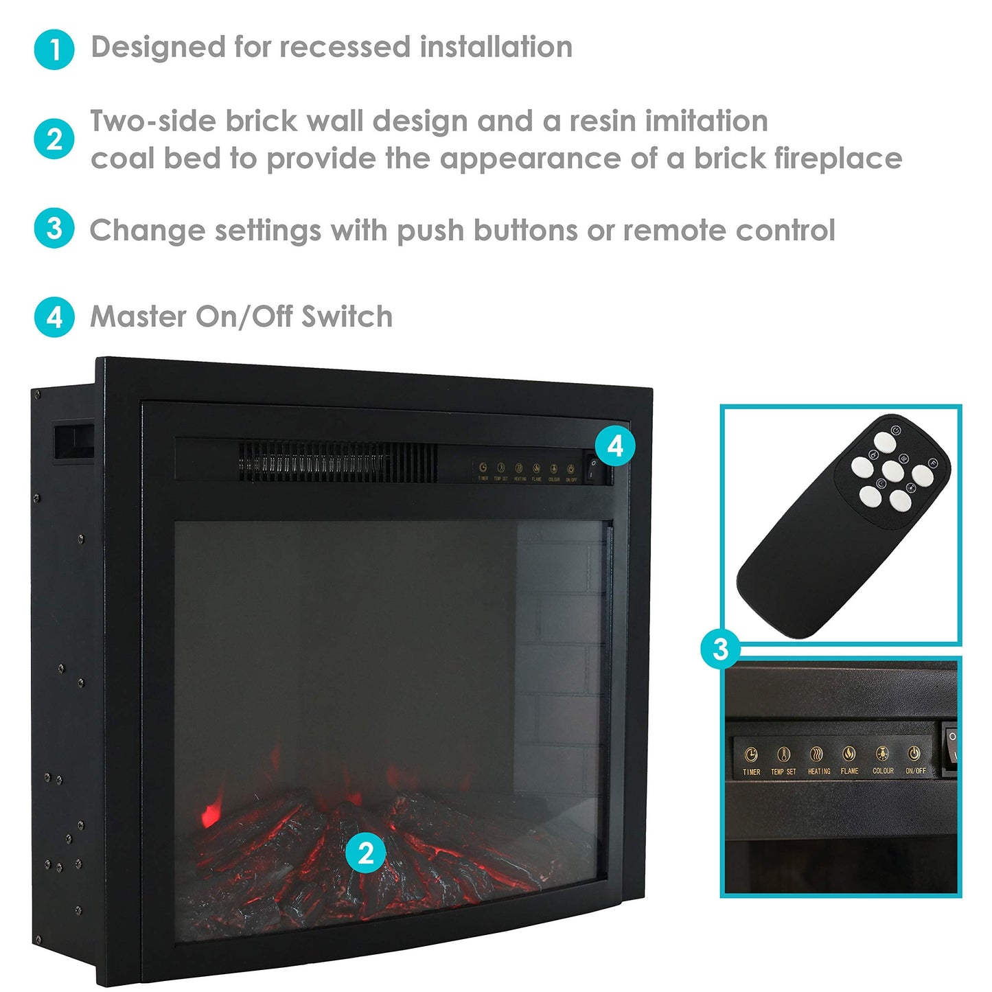 Sunnydaze Cozy Warmth Indoor Electric Fireplace Insert - Fake Fireplace Heater with 9 Color Options - 28-Inch