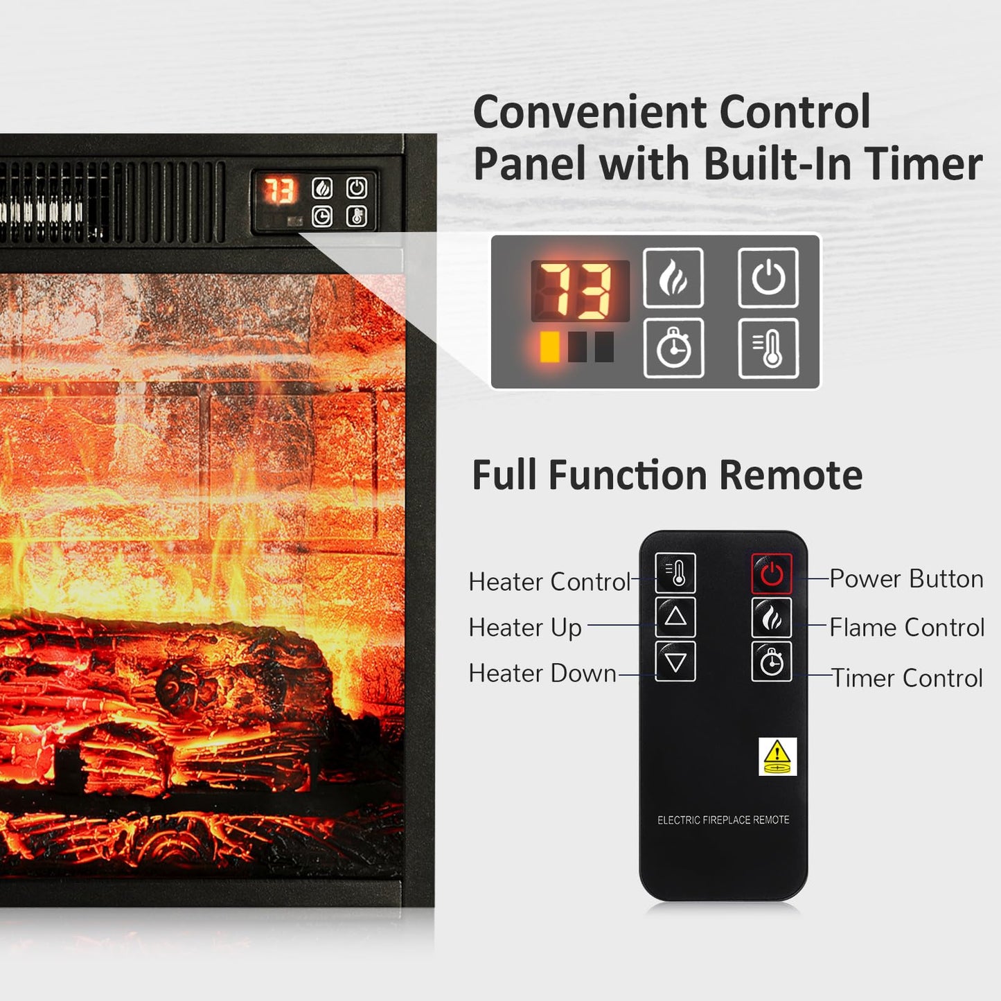 Naice 72" Electric Fireplace with Mantel and Cabinets, Fireplace TV Stand for Living Room Bedroom, Stacked Stone Surround and Remote Control 3D Realistic Flame, Black