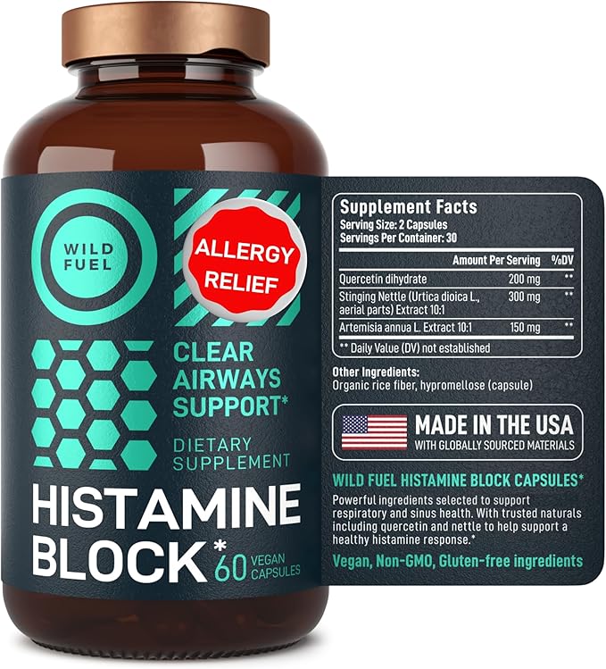Histamine Block Flavonoids Supplements - Quercetin, Nettle, Atermesia Natural Source Flavonoids - Seasonal Allergy Balance Supplements Histamine Blocker - 60 Homeopatic Allergy Relief D-Hist Caps