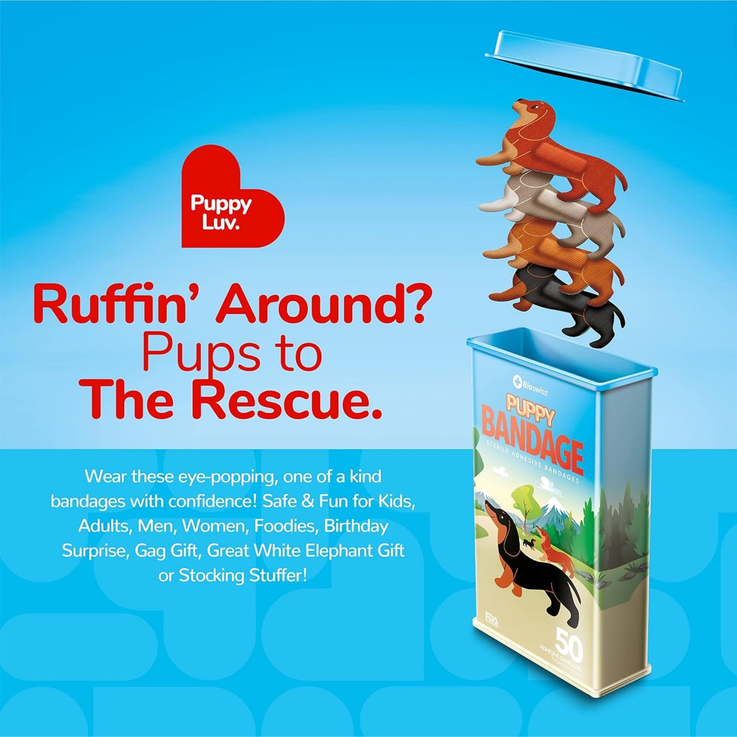 BioSwiss Bandages, Puppy Shaped Self Adhesive Bandage, Latex Free Sterile Wound Care, 50 Count