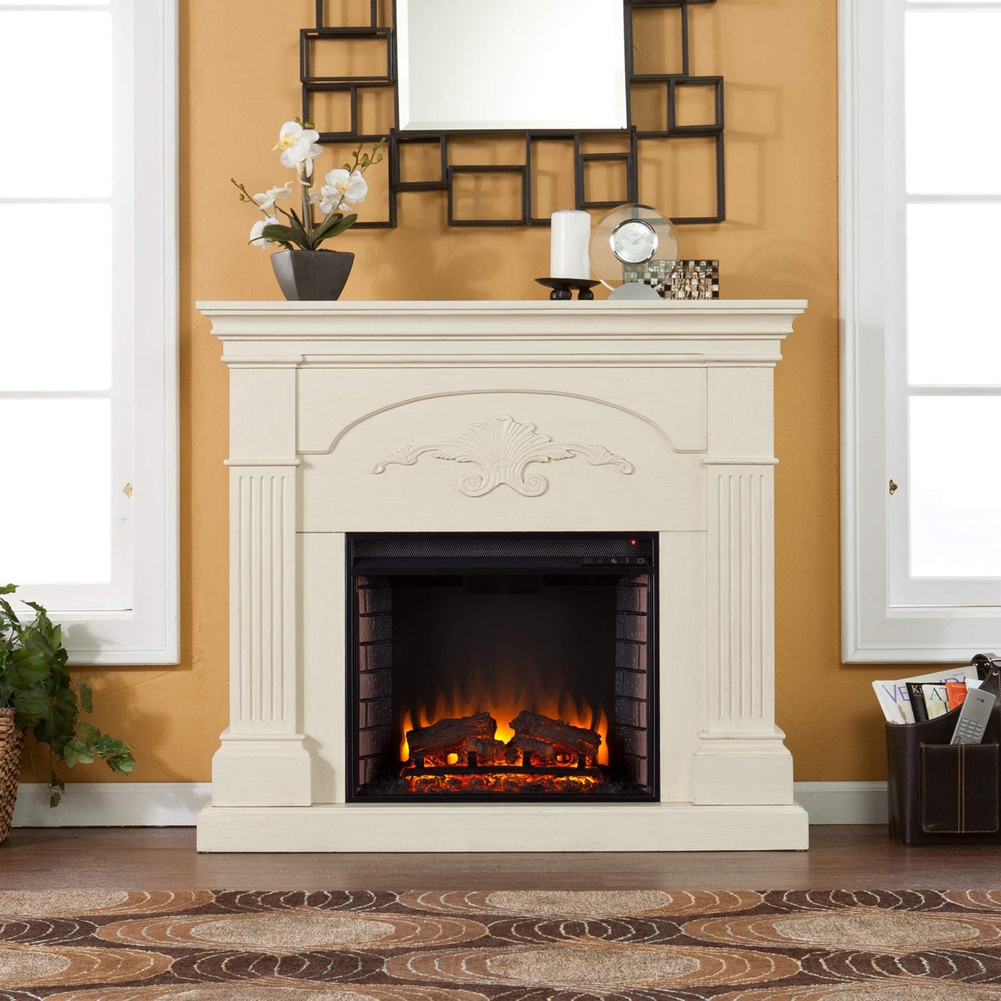 SEI Furniture Sicilian Harvest Traditional Style Electric Fireplace, 44.75" W x 14" D x 40.25" H, Ivory