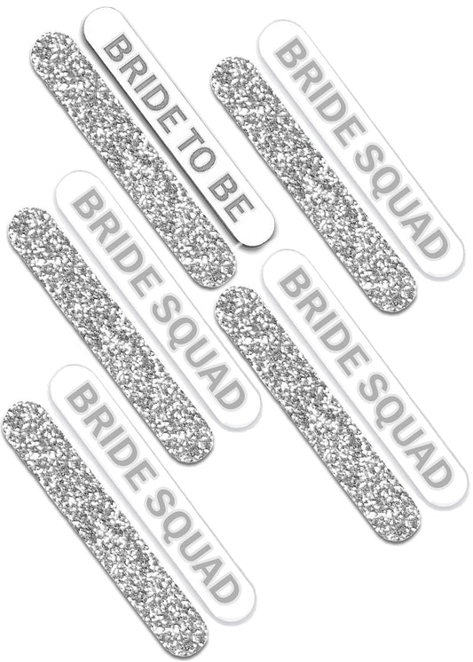 Bridal Survival Kit For Wedding Day - Set Of 10 Silver Sparkle Bridal Party Nail Files (2) Bride To Be, (8) Bride Squad - Bulk N
