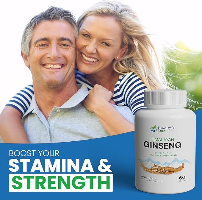 Himalaya's Care Panax Ginseng Supplement 1000mg - 60 Vegan Capsules - Korean Red Ginseng Extract Root Powder Pills for Men and Women - for Natural Energy, Focus, Immune Support, Vitality & Stamina