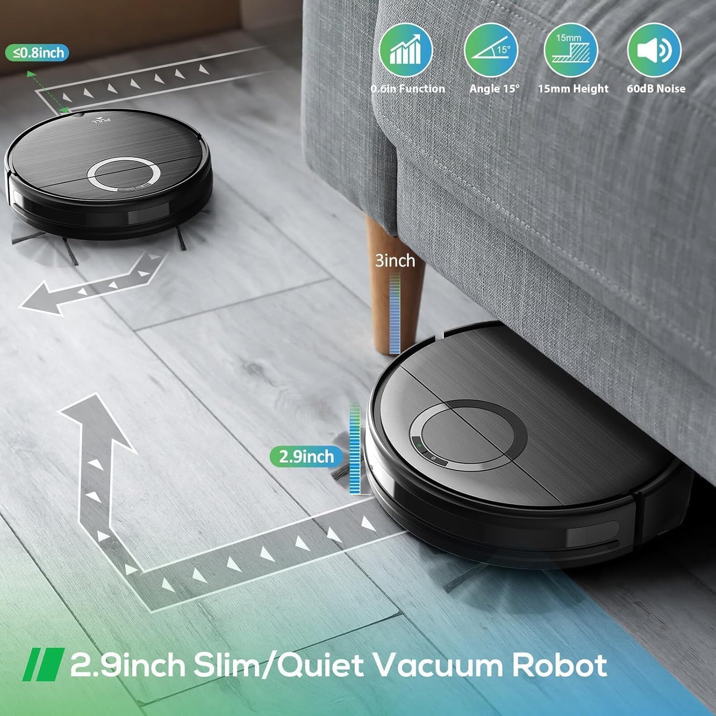 Robot Vacuum and Mop Combo, Robotic Vacuum Cleaner 2 in 1 Vacuuming Mopping with Schedule, Wi-Fi/App/Remote, Max Suction 2000Pa, Self-Charging, Slim, Ideal for Hard Floor, Pet Hair, Low-Pile Carpet