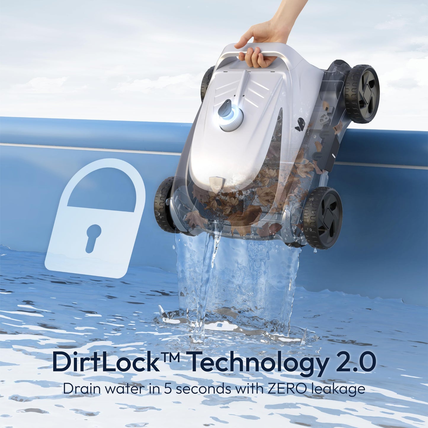 BUBLUE B10P Cordless Robotic Pool Cleaner, Pool Vacuum with Unmatched Bluehole Suction, Dual Motors, DirtLock 2.0, Self-Parking, 140-Min Runtime for Above-Ground Flat Pools up to 1,076 Sq.Ft.