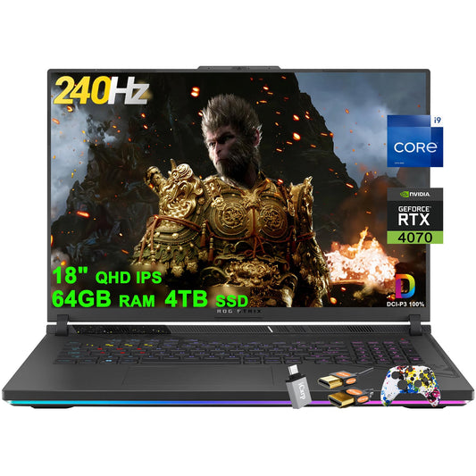 ASUS ROG Strix G18 G814 Gaming Laptop 18" QHD 2560x1600 240Hz (100% DCI-P3) Intel 24-Core i9-13980HX 64GB RAM 4TB SSD GeForce RTX 4070 8GB Thunderbolt RGB Backlit Fast Charging Win11 w/ICP Accessory