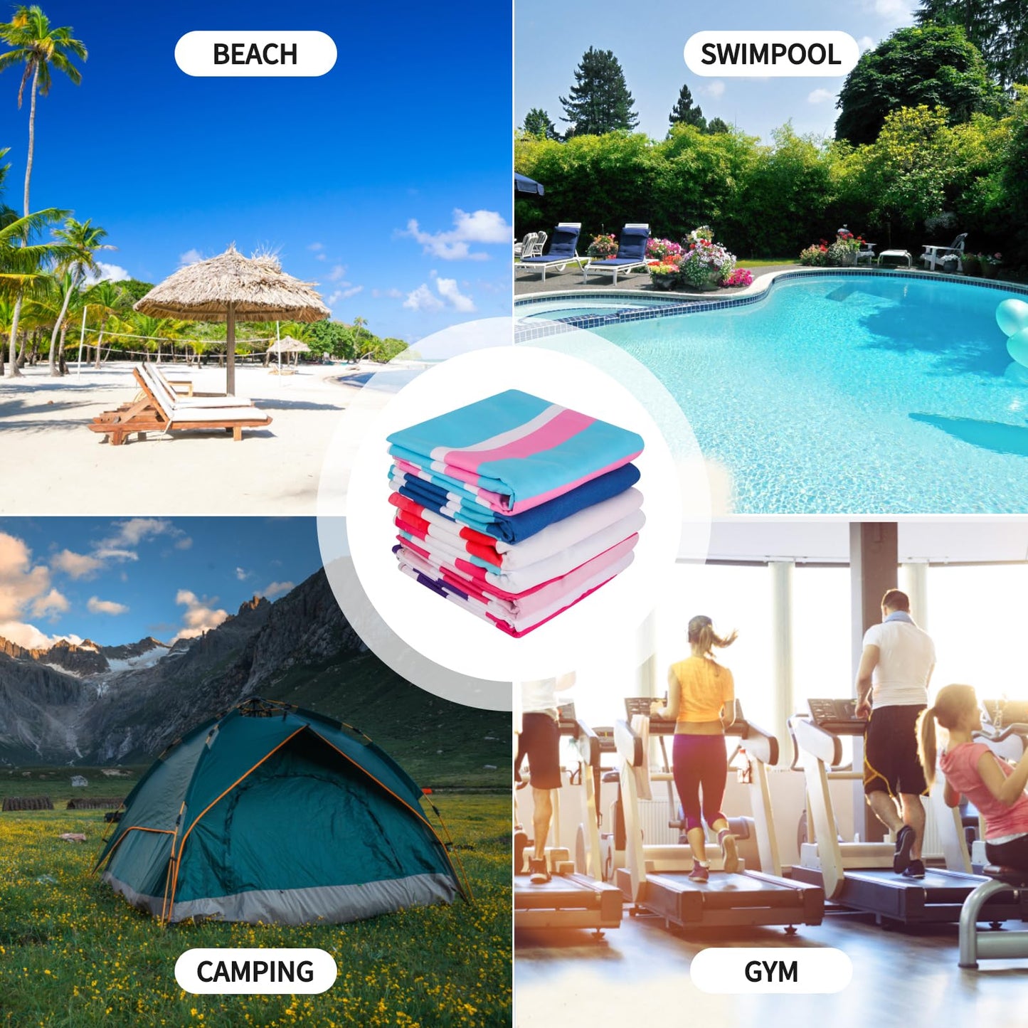 4 Pack Microfiber Oversized Lightweight Beach Towel for Adults Women Men, Reversible 71" x 32" XL Extra Large Thin Quick Dry Sand Free Pool Towels for Travel Sport Swimming Camping Picnic Yoga Gym