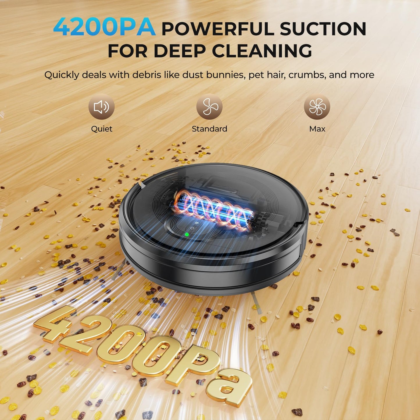 Robot Vacuum and Mop Combo, 2 in 1 Mopping Robot Vacuum Cleaner, 4200Pa Powerful Suction, Multi-Surface Cleaning, Obstacle Avoidance, Self-Charging, Easy to use, App & Voice Control, Works with Alexa